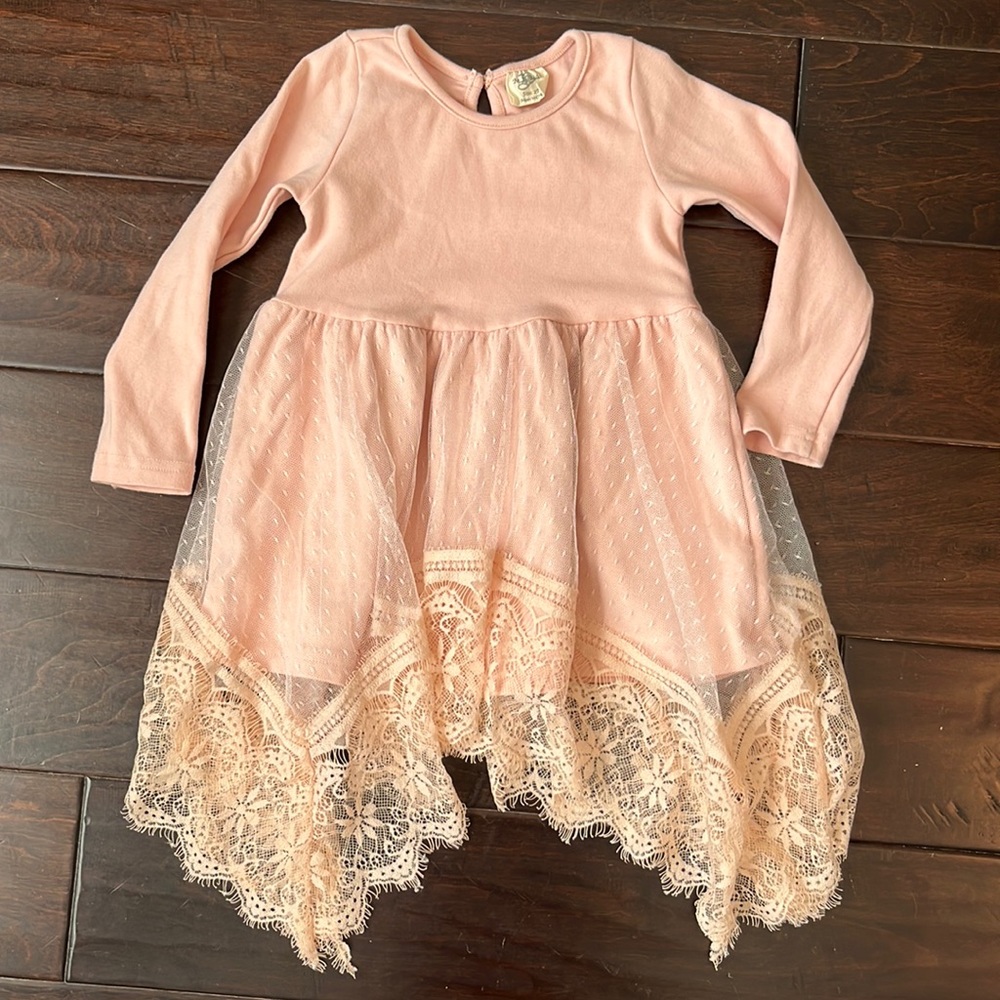 M.L. Kids pink dress with lace overlay